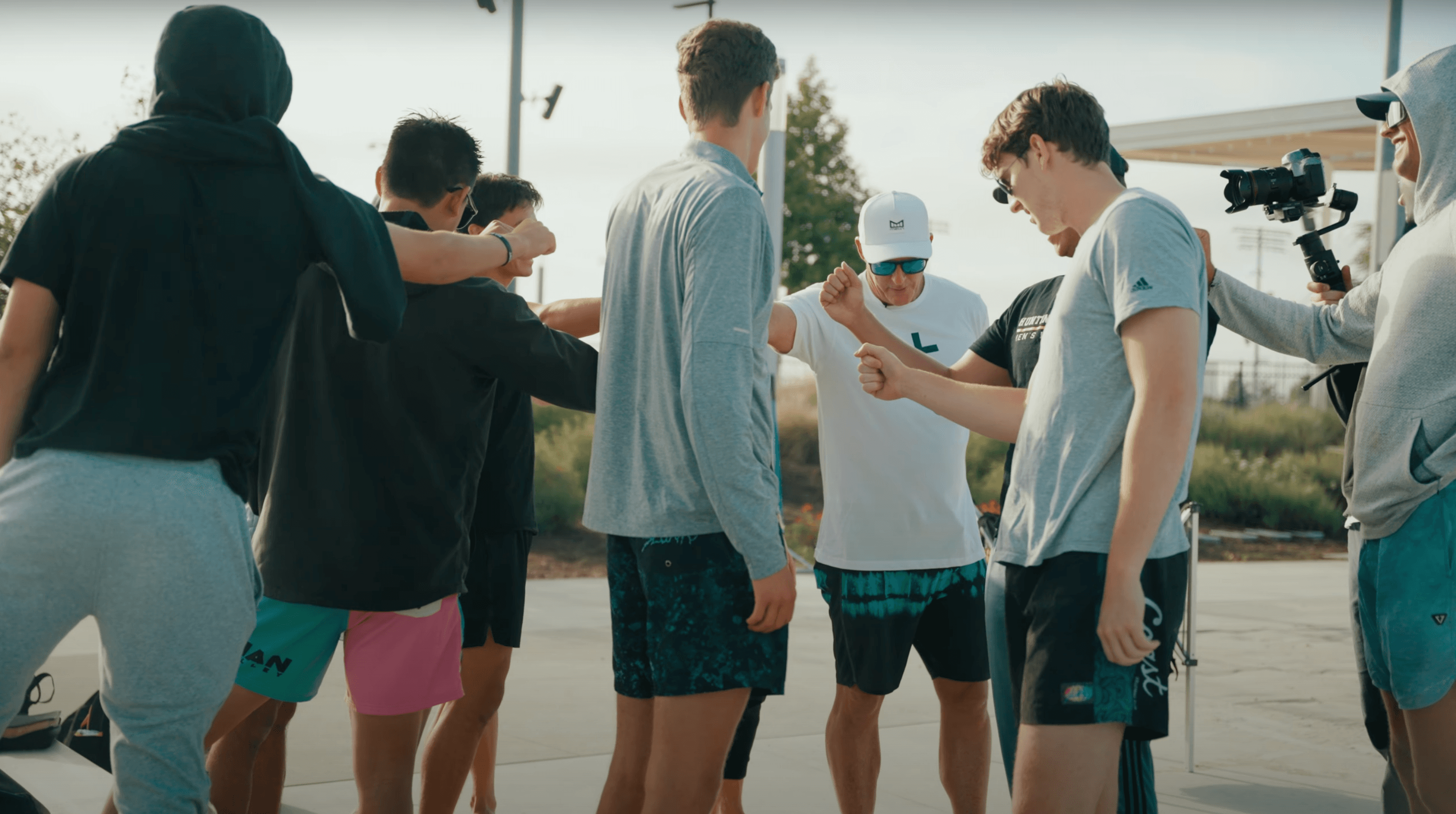 Team huddle at Great Park